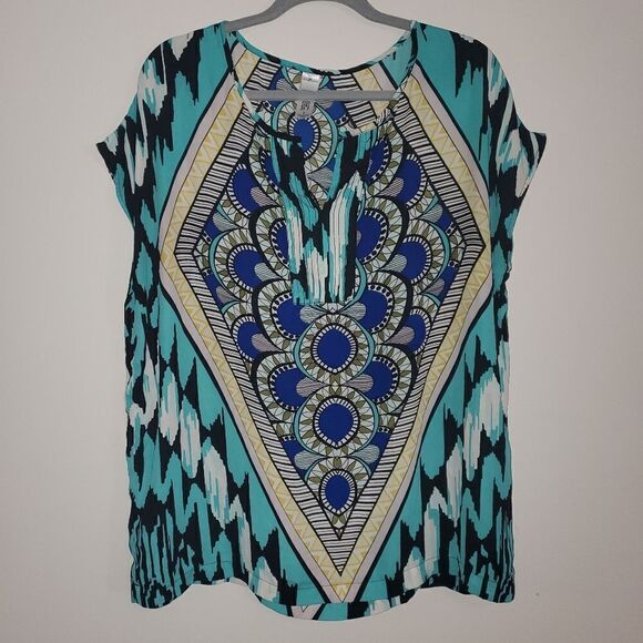 PURE ENERGY BOHO MULTICOLORED PRINT TOP SIZE X - Picture 1 of 5